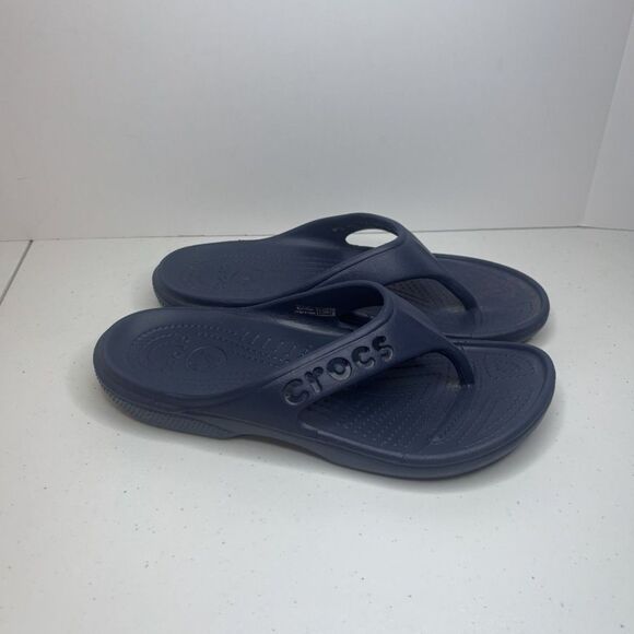 Crocs Iconic Comfort Navy Blue Flip Flop Thong Sandals Womens Open Toe - Picture 1 of 9